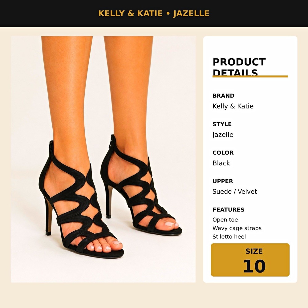 Kelly & Katie Women's Black Suede Velvet Strappy Open Toe Zip Heels 10